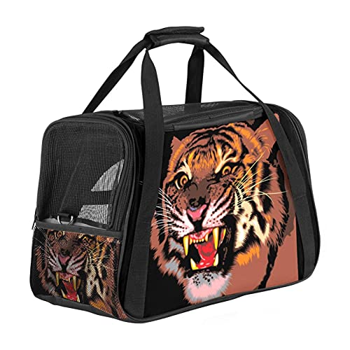 Tragetasche Für Haustiere Wütender Tiger Für Mittelgroße Katzen Und Kleine Hunde Mit 3 Türen Und Schultergurt, Leicht Zu Verstauen 43x26x30 cm von Z&Q