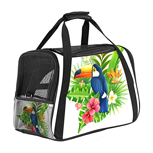 Tragetasche für Haustiere Bunte Vögel Tropicales für mittelgroße Katzen und kleine Hunde mit 3 Türen und Schultergurt, leicht zu verstauen 43x26x30 cm von Z&Q