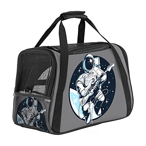 Tragetasche für Haustiere Lustige Spacemen-Gitarre für mittelgroße Katzen und kleine Hunde mit 3 Türen und Schultergurt, leicht zu verstauen 43x26x30 cm von Z&Q