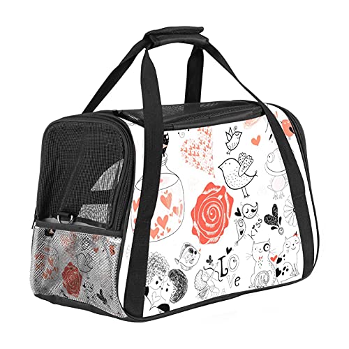 Weißes rotes Rosenmuster Weiche Reisetasche für Hunde und Katzen Von der Fluggesellschaft zugelassen extrem atmungsaktiv 43x26x30 cm von Z&Q