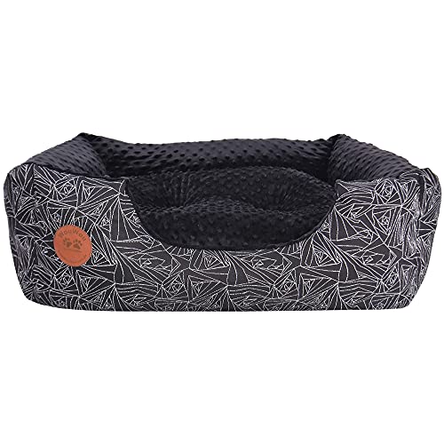 WauWau Haustierbett Schwarzer Minky, weiße Muster für Hunde & Katzen Schlafplatz, Haustier Ruheplatz - 60cm x 50cm von Z4L