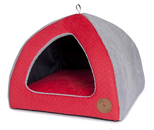 Z4L Lauren Design Hundehöhle | Katzenhöhle | Hundebett | Kuschelhöhle Hund Bella Rot gesteppt + Grau 40cm x 40cm von Z4L