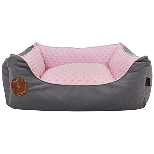 Z4L WauWau Hundebett CEZAR grau Velvet/rosa Minky 60cm x 50cm von Z4L