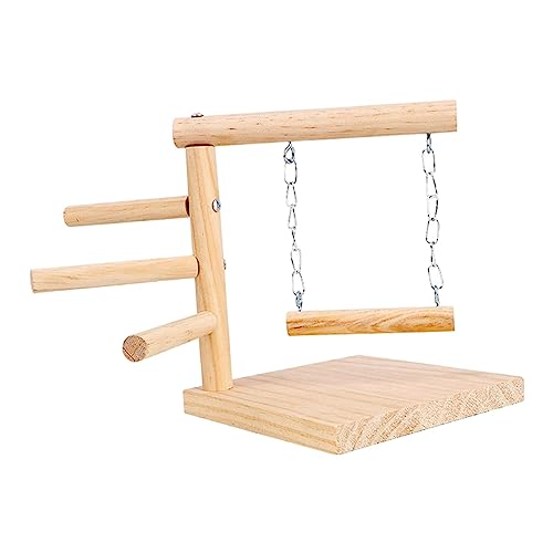 Haustier-Papageien-Spielständer, Tisch-Vogelständer, Schaukelspielzeug, Kauspielzeug, Vogelspielplatz, Nymphensittiche, Papageien-Spielständer for Wellensittiche, Aras, Kakadus, Rohholz/49 von ZAANU