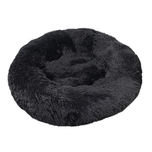 Rundes Katzennest – Winterwarme einfarbige lange Plüsch-Haustierstreu, mehrere Größen, mehrere Spezifikationen, Druck, Katzenbett, Tiefschlaf-Haustiermatte, Lila, 50 cm/342 ( Color : Black , Size : 50 von ZAANU