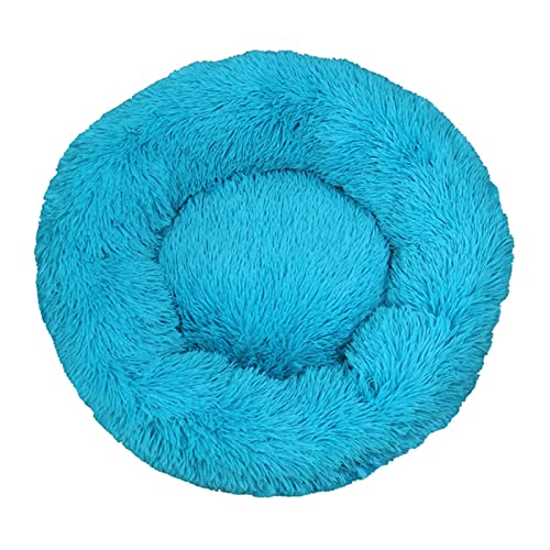 Rundes Katzennest – Winterwarme einfarbige lange Plüsch-Haustierstreu, mehrere Größen, mehrere Spezifikationen, Druck, Katzenbett, Tiefschlaf-Haustiermatte, Lila, 50 cm/342 ( Color : Blue , Size : 60c von ZAANU