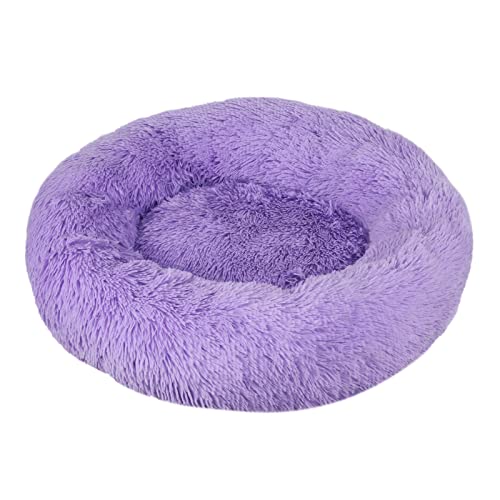 Rundes Katzennest – Winterwarme einfarbige lange Plüsch-Haustierstreu, mehrere Größen, mehrere Spezifikationen, Druck, Katzenbett, Tiefschlaf-Haustiermatte, Lila, 50 cm/342 ( Color : Purple , Size : 5 von ZAANU