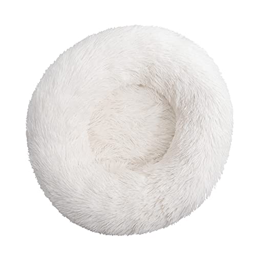 Rundes Katzennest – Winterwarme einfarbige lange Plüsch-Haustierstreu, mehrere Größen, mehrere Spezifikationen, Druck, Katzenbett, Tiefschlaf-Haustiermatte, Lila, 50 cm/342 ( Color : White , Size : 50 von ZAANU