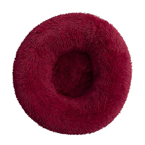 Rundes Katzennest – Winterwarme einfarbige lange Plüsch-Haustierstreu, mehrere Größen, mehrere Spezifikationen, Druck, Katzenbett, Tiefschlaf-Haustiermatte, Lila, 50 cm/342 ( Color : Wine Red , Size : von ZAANU