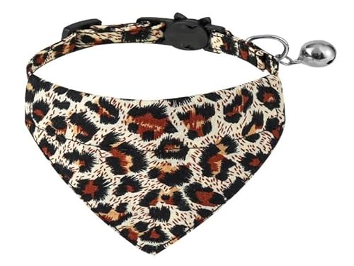 Luxuriöses Katzenhalsband mit Fliege und Glöckchen, sichere Schnellverschluss-Schnalle, ZACAL Katzenhalsbänder (beigefarbenes Leopardenmuster-Bandana) von ZACAL