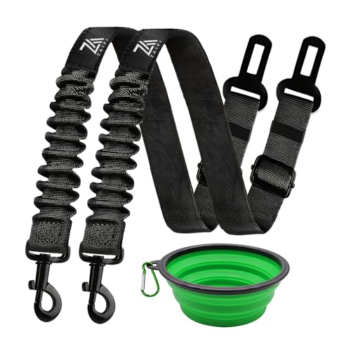 Hunde-Sicherheitsgurt-Set, 2 Stück, einziehbares Hundegeschirr mit stoßdämpfendem Bungee, 360° drehbarem Clip und faltbarem Wassernapf für sichere Haustierreisen von ZAIFI