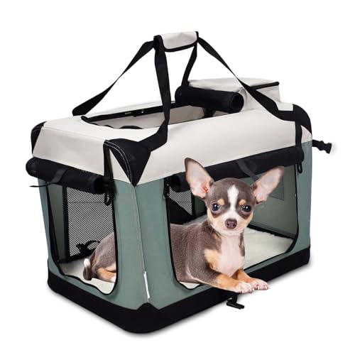 ZAKAPAWS Zusammenklappbare weiche Hundebox, tragbare Hundehütte mit 3 Türen, Reise-Haustierbox für drinnen und draußen, Schiefergrün, 61 x 41,9 x 41,9 cm (L x B x H) von ZAKAPAWS