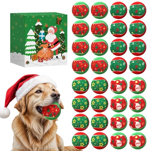 ZALALOVA 32 Stück Weihnachts-Tennisbälle für Hunde, Weihnachten, Haustiere, interaktives Spielzeug, Massenapportier-Training, Spielbälle, grün, rot, Welpen, 6,3 cm, für kleine, mittelgroße und große von ZALALOVA