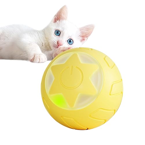 ZALBYUY Intelligentes interaktives Katzenspielzeug Ball mit LED-Lichtern, Katzenspielzeug für Indoor-Katzen, automatischer beweglicher Hüpfball für Indoor-Katzen, Katzenbegleiter-Spielzeug (Gelb) von ZALBYUY