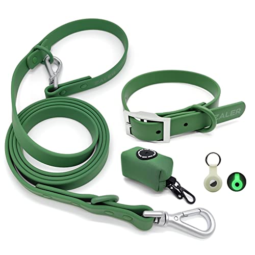 ZALER Hundehalsband und Leine, wasserdicht, verstellbar, geruchlos, Haustierhalsbänder für große, 1.8 m Hundeleine mit Airtag-Hundehalsbandhalter und Hundekotbeutelhalter (M, grün) von ZALER