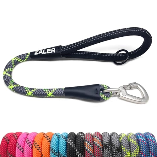 ZALER Kurze Hundeleine, 66 cm, Seil, Verkehrsleinen für Hunde, reflektierende Hundeleine mit O-Ring, robuste Leine für große und mittelgroße Hunde (66 cm, Grüngrau) von ZALER