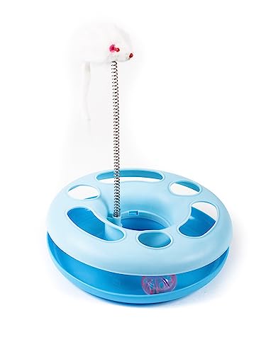 ZAMIBO Aktivitätsrad Katze, Ball und Spielzeug, Feder, Durchmesser 25 cm, 7 cm, Blau von ZAMIBO