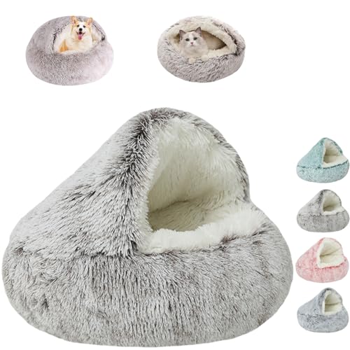 ZANWANXIN Lapcatz Nest Bed, Dog Bed with Cover Cave, Cozy Cocoon Dog Bed, Pet Cave Bed, Winter Pet Plush Bed, Calming Plush Semi-Enclosed Pet Nest Bed for Dogs, Pursnug Cat Bed (Coffee, 40cm/15.7in) von ZANWANXIN