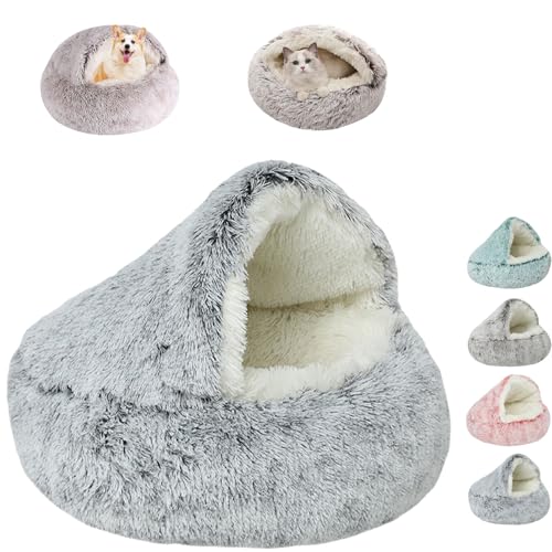 ZANWANXIN Lapcatz Nest Bed, Dog Bed with Cover Cave, Cozy Cocoon Dog Bed, Pet Cave Bed, Winter Pet Plush Bed, Calming Plush Semi-Enclosed Pet Nest Bed for Dogs, Pursnug Cat Bed (Grey, 40cm/15.7in) von ZANWANXIN