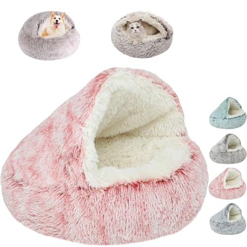 ZANWANXIN Lapcatz Nest Bed, Dog Bed with Cover Cave, Cozy Cocoon Dog Bed, Pet Cave Bed, Winter Pet Plush Bed, Calming Plush Semi-Enclosed Pet Nest Bed for Dogs, Pursnug Cat Bed (Pink, 40cm/15.7in) von ZANWANXIN