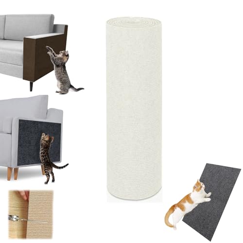 ZANWANXIN Pawmingle Cat Scratching Carpet, Cat Scratching Mat Self Adhesive, Couch Wall Furniture Protector, Suitable for Sofas, Walls, Stair Steps (White, 30 * 200cm) von ZANWANXIN