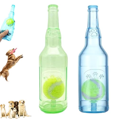 ZANWANXIN Pet Chew Beer Bottle with Tennis Ball, Beer Bottle with Tennis Ball Dog Toy, Crunch and Play Bottle Dog Toy, Interactive for Small Medium Boredom (Blue+Green) von ZANWANXIN