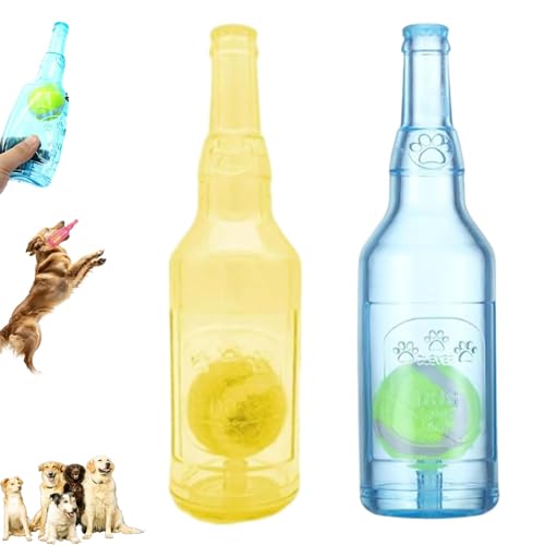 ZANWANXIN Pet Chew Beer Bottle with Tennis Ball, Beer Bottle with Tennis Ball Dog Toy, Crunch and Play Bottle Dog Toy, Interactive for Small Medium Boredom (Blue+Yellow) von ZANWANXIN