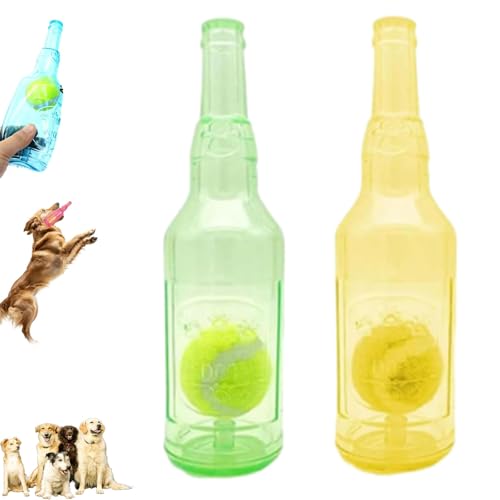 ZANWANXIN Pet Chew Beer Bottle with Tennis Ball, Beer Bottle with Tennis Ball Dog Toy, Crunch and Play Bottle Dog Toy, Interactive for Small Medium Boredom (Green+Yellow) von ZANWANXIN