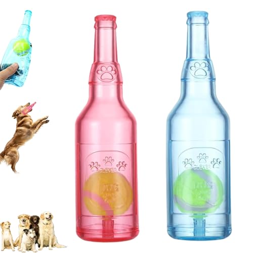 ZANWANXIN Pet Chew Beer Bottle with Tennis Ball, Beer Bottle with Tennis Ball Dog Toy, Crunch and Play Bottle Dog Toy, Interactive for Small Medium Boredom (Red+Blue) von ZANWANXIN