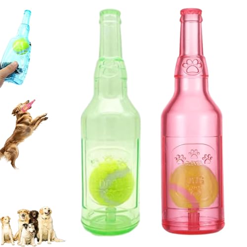 ZANWANXIN Pet Chew Beer Bottle with Tennis Ball, Beer Bottle with Tennis Ball Dog Toy, Crunch and Play Bottle Dog Toy, Interactive for Small Medium Boredom (Red+Green+Blue+Yellow) von ZANWANXIN