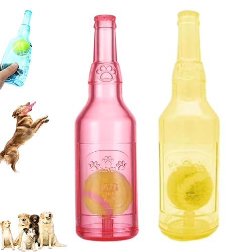 ZANWANXIN Pet Chew Beer Bottle with Tennis Ball, Beer Bottle with Tennis Ball Dog Toy, Crunch and Play Bottle Dog Toy, Interactive for Small Medium Boredom (Red+Yellow) von ZANWANXIN