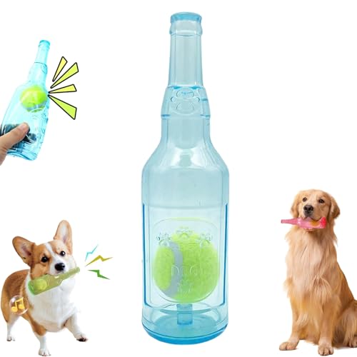 ZANWANXIN Pet Chew Beer Bottle with Tennis Ball, Crunchnplay Bottle Toy, Floating Dog Chew Toys, Dog Toy Bottles with Ball, Squeaky Dogs Toy for Aggressive Chewers (Blue, Large) von ZANWANXIN