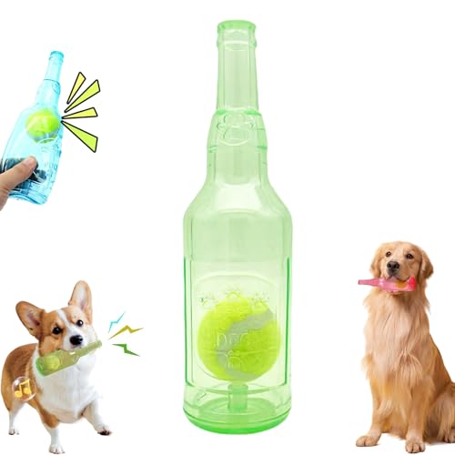 ZANWANXIN Pet Chew Beer Bottle with Tennis Ball, Crunchnplay Bottle Toy, Floating Dog Chew Toys, Dog Toy Bottles with Ball, Squeaky Dogs Toy for Aggressive Chewers (Green, Large) von ZANWANXIN