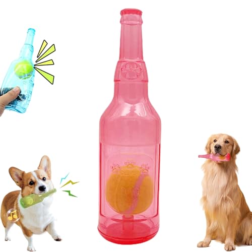 ZANWANXIN Pet Chew Beer Bottle with Tennis Ball, Crunchnplay Bottle Toy, Floating Dog Chew Toys, Dog Toy Bottles with Ball, Squeaky Dogs Toy for Aggressive Chewers (Red, Large) von ZANWANXIN