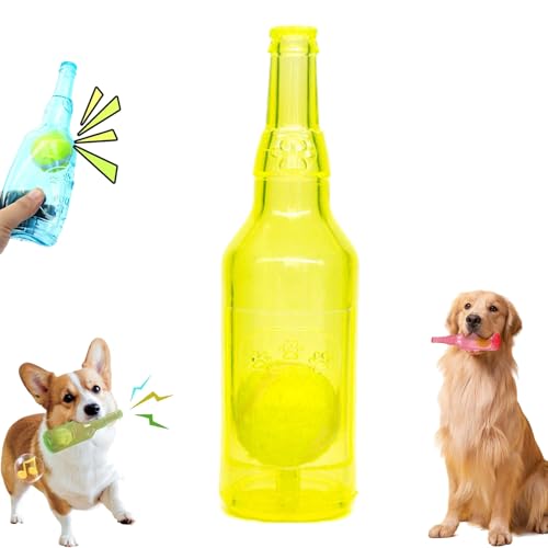 ZANWANXIN Pet Chew Beer Bottle with Tennis Ball, Crunchnplay Bottle Toy, Floating Dog Chew Toys, Dog Toy Bottles with Ball, Squeaky Dogs Toy for Aggressive Chewers (Yellow, Large) von ZANWANXIN