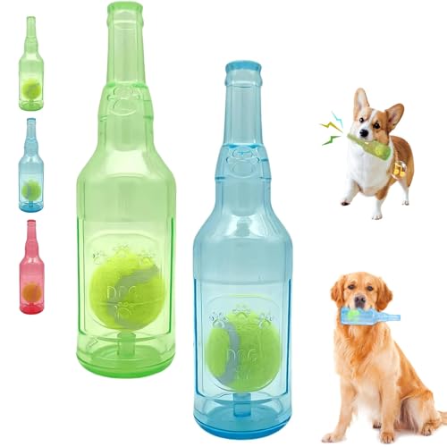 ZANWANXIN Pet Chew Beer Bottle with Tennis Ball,Dog Toy Water Bottle Cruncher, Dogs Toys Bottles with Tenniss Ball Inside,Beer Bottle with Tennis Balls Dog Toy (Blue&Green, Large) von ZANWANXIN