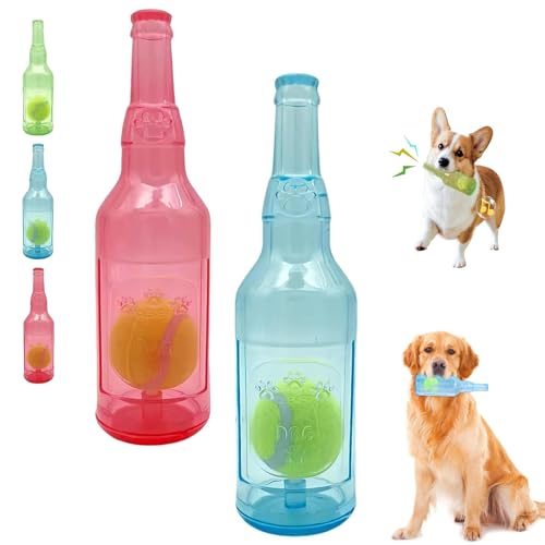 ZANWANXIN Pet Chew Beer Bottle with Tennis Ball,Dog Toy Water Bottle Cruncher, Dogs Toys Bottles with Tenniss Ball Inside,Beer Bottle with Tennis Balls Dog Toy (Blue&Pink, Large) von ZANWANXIN