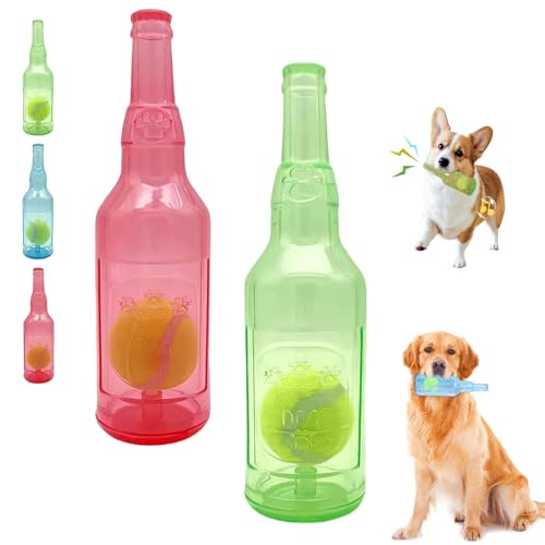 ZANWANXIN Pet Chew Beer Bottle with Tennis Ball,Dog Toy Water Bottle Cruncher, Dogs Toys Bottles with Tenniss Ball Inside,Beer Bottle with Tennis Balls Dog Toy (Pink&Green, Large) von ZANWANXIN