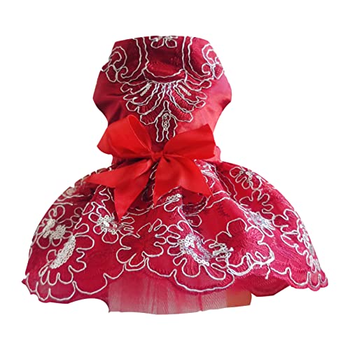 Hunde Kleider Besticktes Hochzeitskleid Tutu Kleid Prinzessinenkleid Katzen Kleidung Hunderock Weinrot S von ZAOWU