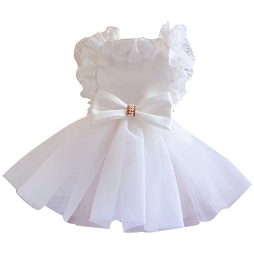 Reines weißes Kleid des Hundes Katzen Bowknot Tutu Rock Hochzeitsgast Kleider M von ZAOWU