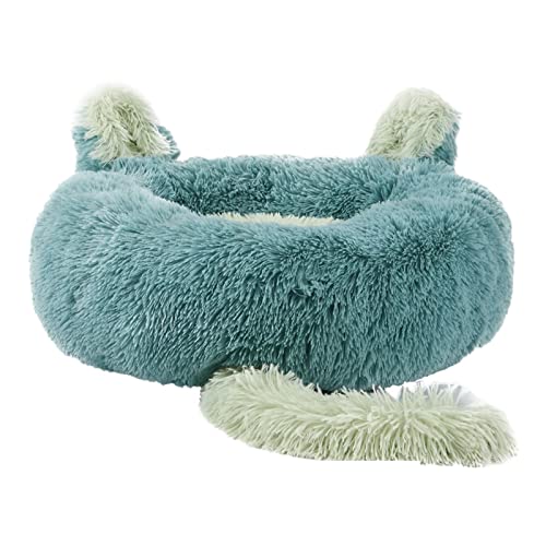 ZAOWU Plüsch Haustierbett für Hunde Bett beruhigendes Donut Katzen Schlafsofa weiche Matte mit Ohren und Schwanz Blau 70cm von ZAOWU