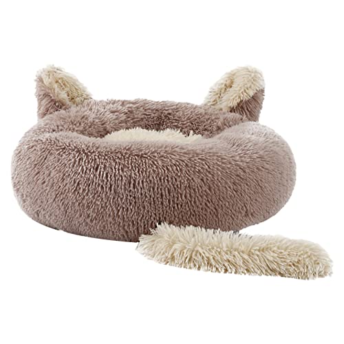 ZAOWU Plüsch Haustierbett für Hunde Bett beruhigendes Donut Katzen Schlafsofa weiche Matte mit Ohren und Schwanz Hellbraun 50cm von ZAOWU