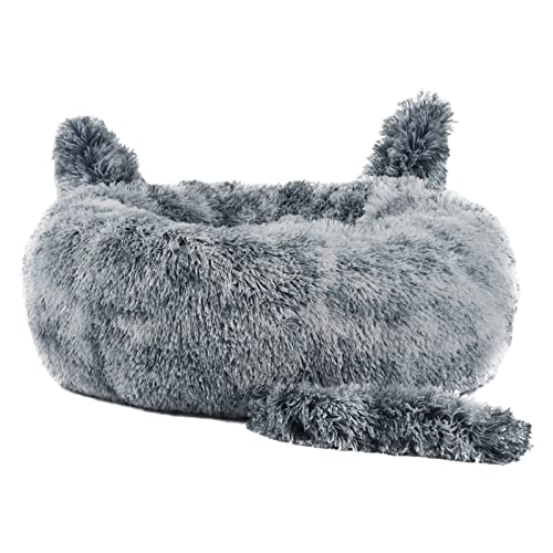 ZAOWU Plüsch Haustierbett für Hunde Bett beruhigendes Donut Katzen Schlafsofa weiche Matte mit Ohren und Schwanz Hellgrau 60cm von ZAOWU