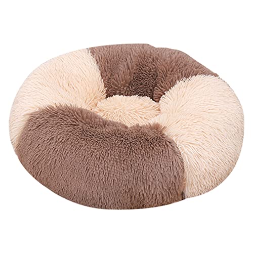 ZAOWU Rundes Plüsch Haustierbett für Hunde Katze weiche Bettmatte Farbblock Winter Hunde Bettmatte Braun Durchmesser 50cm von ZAOWU