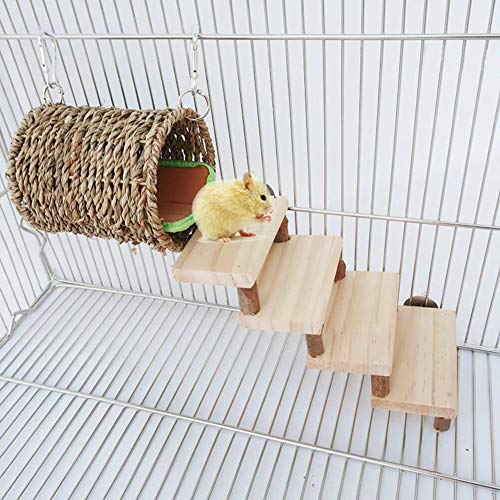 ZARYIEEO Hamster-Kauspielzeug, kleine Haustiere warmes Nest mit Treppen und Pads, Ratten natürliches Holz Spielbohrrohr Zahnpflege Molar Käfig Spielzeug Zubehör für Vögel, Zuckergleiter, Rennmäuse von ZARYIEEO