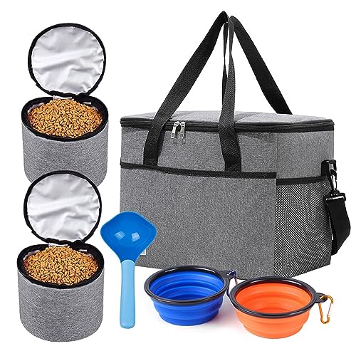 Hunde-Reisetasche, Multifunktionale Haustier-Tragetasche mit 2 Hundefutter-Tragetaschen, 1 Löffel und 2 Faltbaren Haustier-Silikonnäpfen von ZASCHMOY