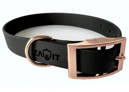 Langlebiges BioThane® Hundehalsband mit Schnallenverschluss | Wasserfest & Robust | In 4 Größen (S, M, L, XL) erhältlich | Passend zu den ZAVVIT Leinen (Schwarz/Rosegold) (M) von ZAVVIT