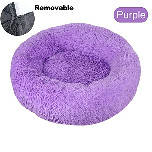 Hundebett Abnehmbarer Haustier Bett super weiches Kissen for Hund Hund Winter Warme Schlafbett Runde Katze Lange Plüsch Welpenmatte Tragbare Katze Zubehör Katzenbett ( Color : Purple , Größe : 90CM ) von ZAW