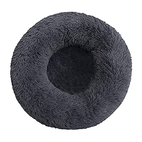 Hundebett Langer Plüsch Hund Bettkissen Große Hunde Bett Haus Haustier Rund Kissen Bett Tierkennel Super weiche Flauschige Bequeme for Katze Hundehaus Katzenbett ( Color : Dark grey , Größe : L 70cm ) von ZAW