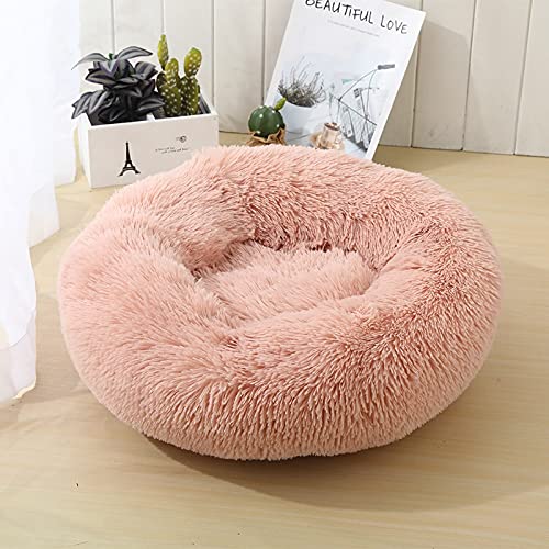 Hundebett Runde Katze Bett Hunde Bett Haus Kennel Haustier Matten Weiche lange Plüschmatte Haustier Warme Korb Kissen Katzen Haus Sofa Maschine Waschkennel Katzenbett ( Color : Pink , Größe : L 70cm ) von ZAW